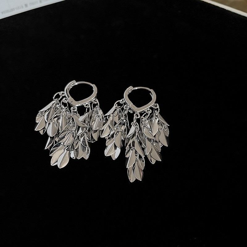 Silver Needle Geometric Sequin Tassel Earrings For Women Fashion_voghion.com