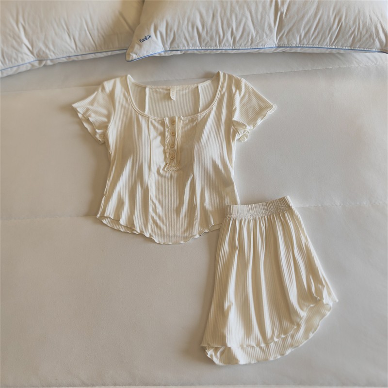 莫代爾睡衣女春夏季帶胸墊一體短袖短褲甜美性感網紅風家居服套裝