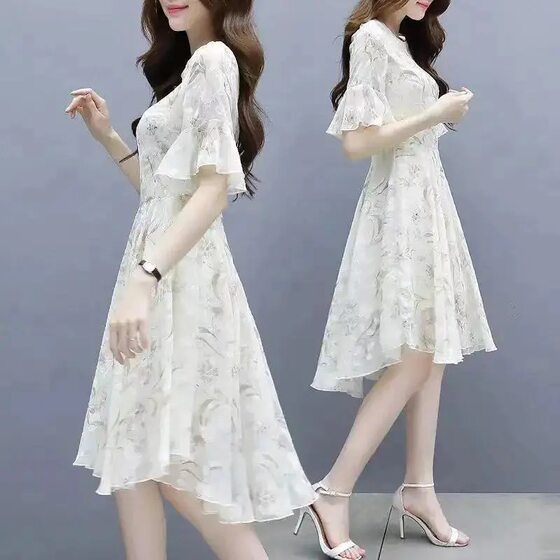 Skirt Women's Summer Dress Small 2024 New Slim-fit Slimming Super Fairy Elegant Ice Silk Floral Belly Covering dress