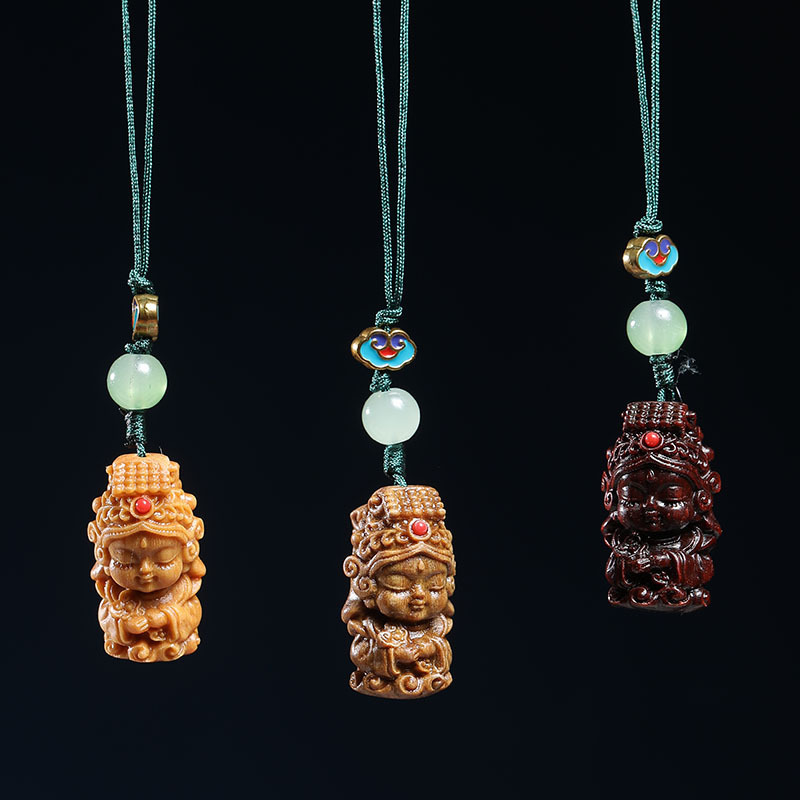 Indonesia lobular red sandalwood Barbie cartoon Mazu key chain sandalwood wood carving mobile phone chain DIY backpack pendant