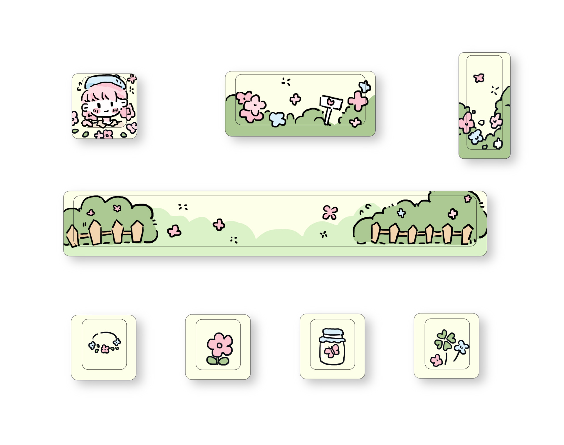 Tema lindo personalizado teclado suplementario de ocho piezas conjunto de sublimación de cinco lados fábrica original MDA fábrica original teclado altamente mecánico