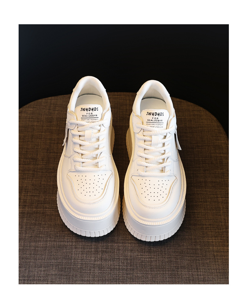 Giày sneaker nữ đế bánh xốp tăng chiều cao bên trong, phối đơn giản mùa hè thu 2024 — Màu be, Màu đen chi tiết 19