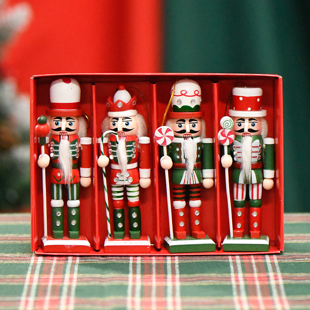Tráfico fronterizo de madera cascanueces soldados adornos 13cm set tetra dopamina colgante de árbol de Navidad caramelo macarón