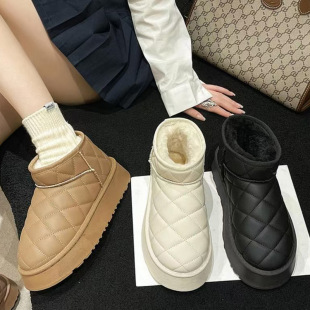 Thick-soled snow boots women's winter 2024 new fleece-lined thickened one-step bread short boots leather northeast large cotton shoes