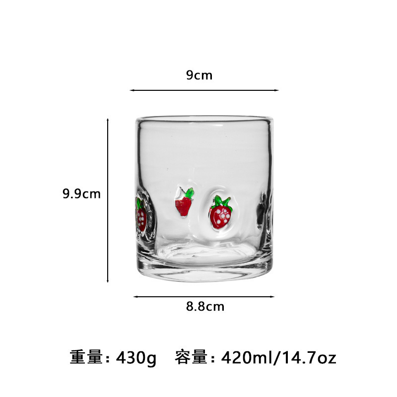 中古人工开口贴片水晶玻璃杯樱桃草莓压花贴片装饰饮品咖啡杯|undefined