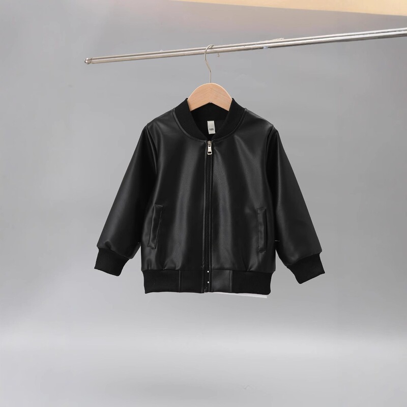 Factory Direct Supply Cross-Border Boys' Clothing Spring and Autumn New In-Stock Leather Jacket Small Stand Collar Fashion Windproof Coat