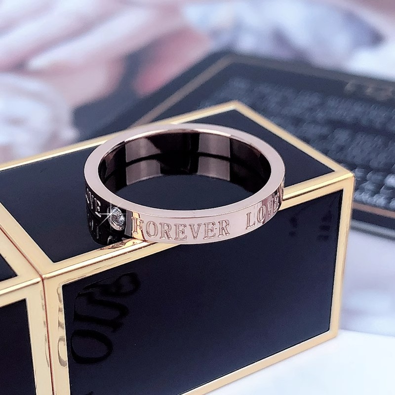 Brand golden ring stainless steel, on index finger, Korean style, simple and elegant design, internet celebrity, for beloved, pink gold