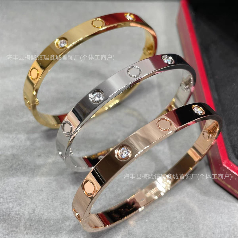 High-End Version of the Card Bracelet Full of Stars Cnc Precision V Gold Plated 18K Rose Gold Full Diamond Wide and Narrow Version Couple Bracelet