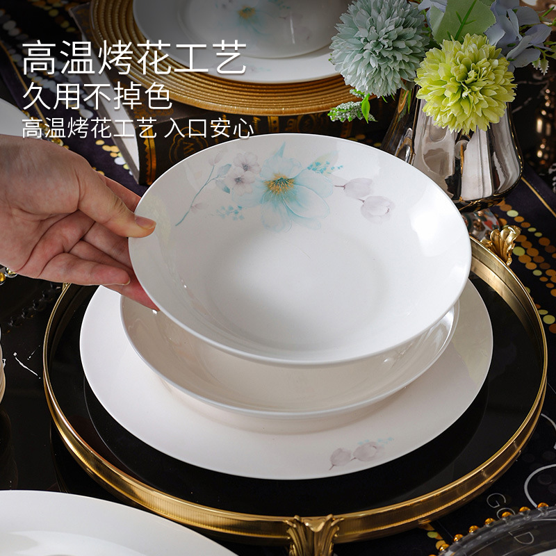 Primavera ilimitada de alto valor de la cara platos de cerámica platos de platos domésticos set de platos de alta calidad de platos de flores horneados de alta temperatura platos