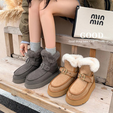 4cm增高厚底雪地靴女2025冬季新款绒面扣带短靴时尚百搭保暖棉鞋