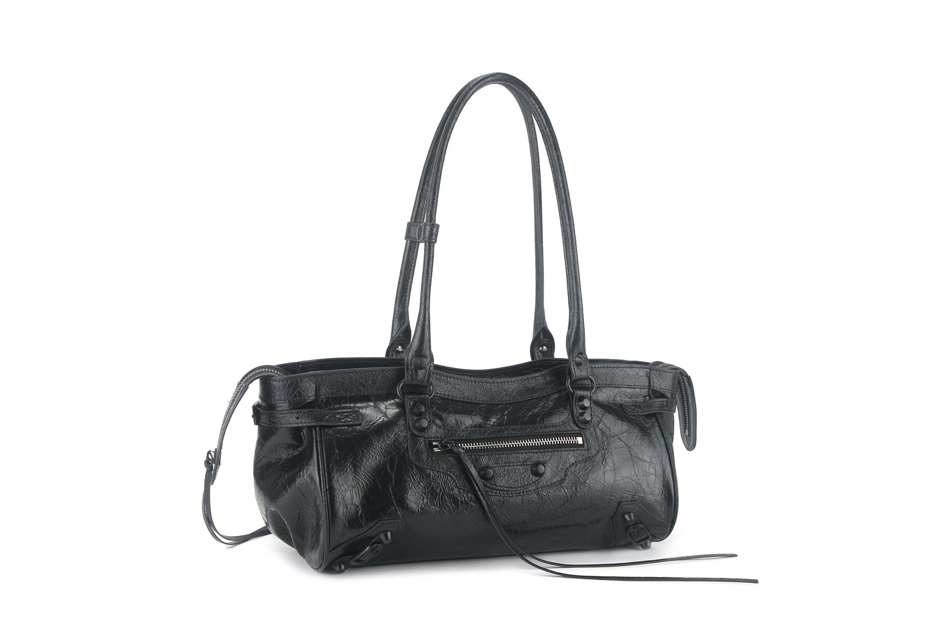 Bajia East-West Studded Biker Shoulder Bag For Women - Retro Commuter Large Capacity Handbag - Thumbnail 6