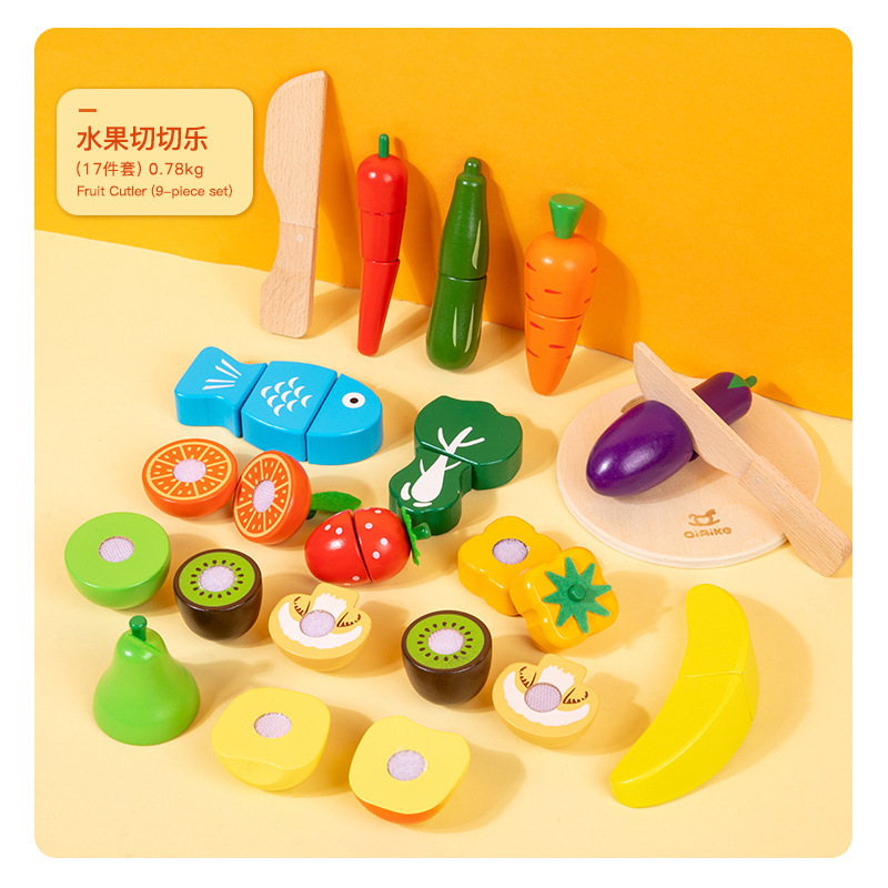 Bandeja de madera para cortar frutas y verduras para niños, juguete magnético de simulación, juguetes educativos para edades tempranas, regalo de cumpleaños para niñas, venta al por mayor image 12