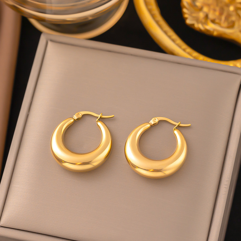304 Stainless Steel Material PVD Coated Real Gold Plated Solid Color Titanium Steel Simple Style Waterproof Non Tarnish Ear Studs