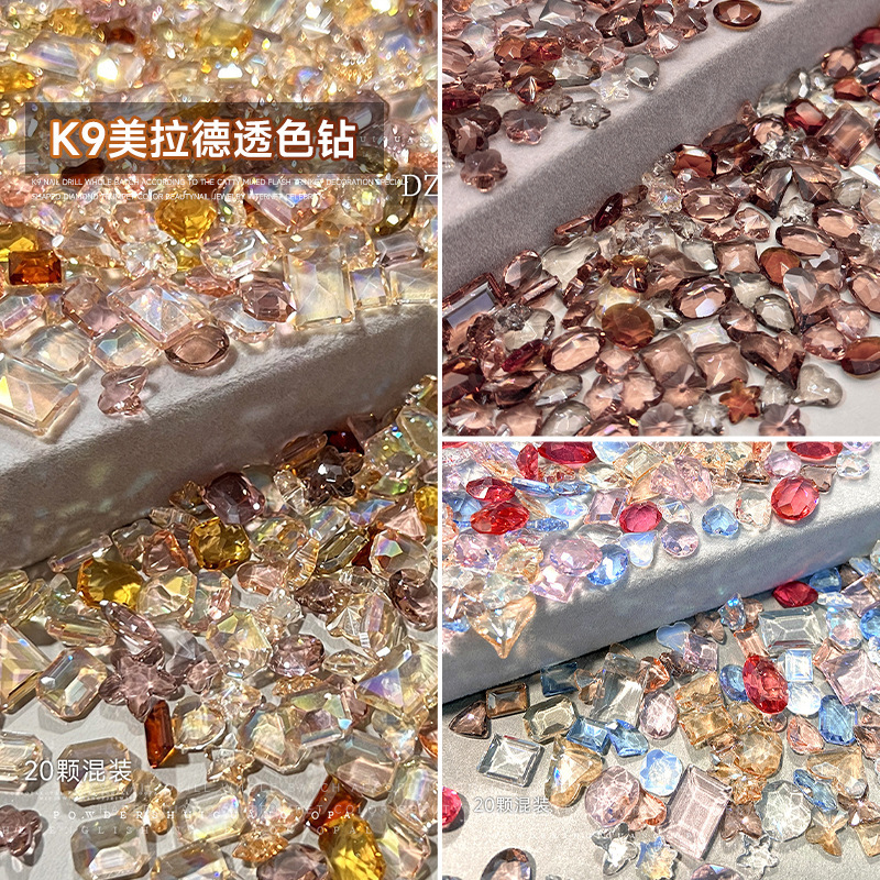 k9 transparent color nail diamond jewelry pointed bottom love rock sugar pigeon egg shaped large diamond flash nail decoration wholesale