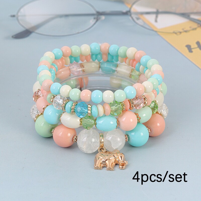 New Bohemian Ethnic Style Multi-Layer Glass Beaded Bracelet Elephant Pendant Multicolor Creative All-Match First Jewelry