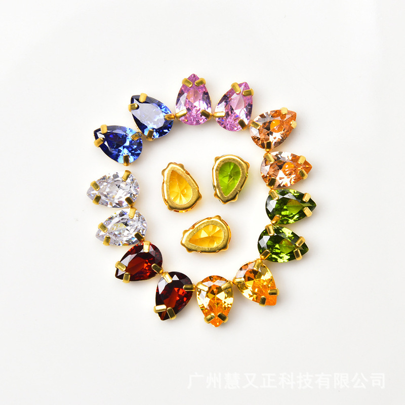 Large wholesale water drop zircon drill color gold bottom claw drill diy clothing shoe bag nail decoration accessories