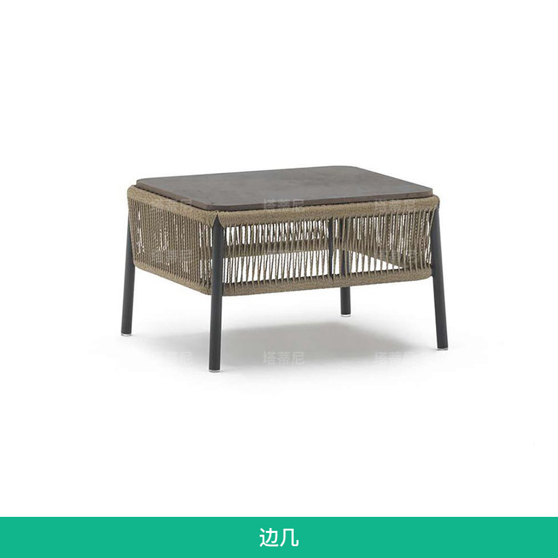 Conjunto de sofás de ratán para exteriores, muebles de jardín resistentes al agua y al sol, muebles de ocio para terraza, sofá y silla de cuerda de cáñamo tejida. image 13
