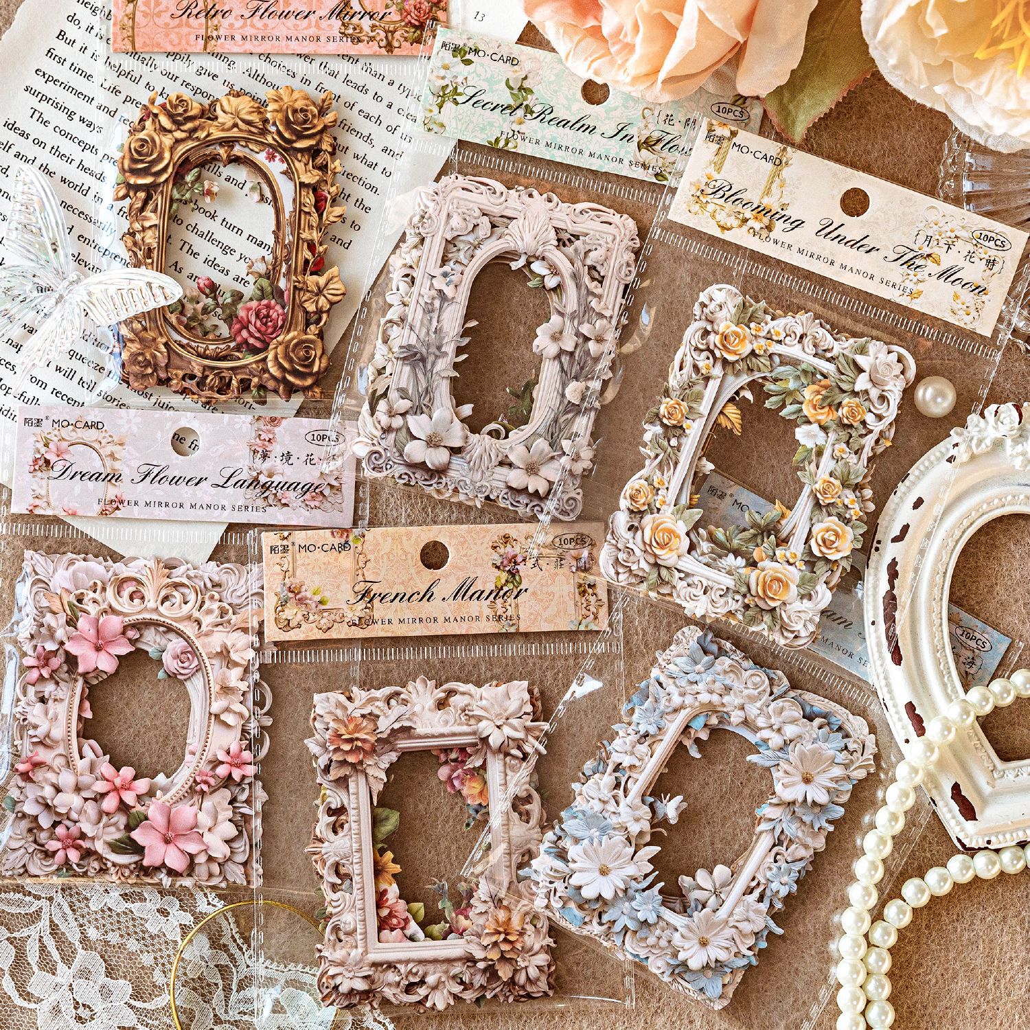 Momo Carved Frame Collage Card Flower Mirror Manor Series Relief Retro Cut Out Special-Shaped Photo Frame Hand Account DIY Material 6 Types
