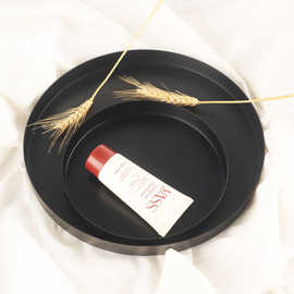 黑色圆盘金属托盘收纳盘摆件饰品盘圆形盘子水果盘工艺品置物盘