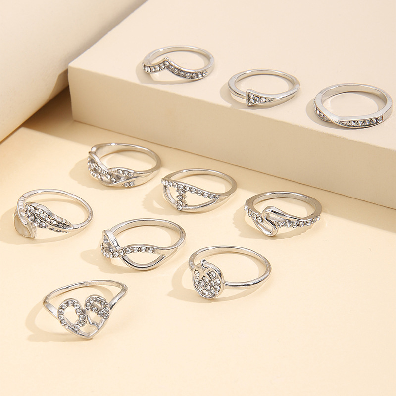 1 Set Retro Heart Shape Butterfly Alloy Plating Metal Rhinestones Womenu0027S Rings