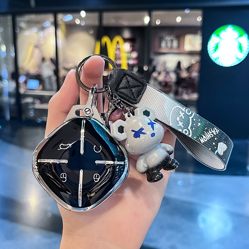 Chery J 모델 - 스마트 4버튼 [싱글 쉘 블랙] + 그레이 폭력 곰 펜던트