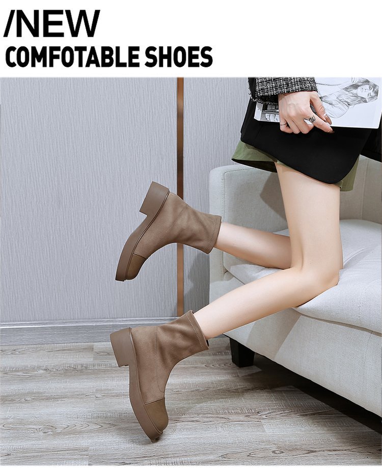 women s retro round toe thin skinny short thick heel black boots nihaostyles wholesale clothing NSDFX81786