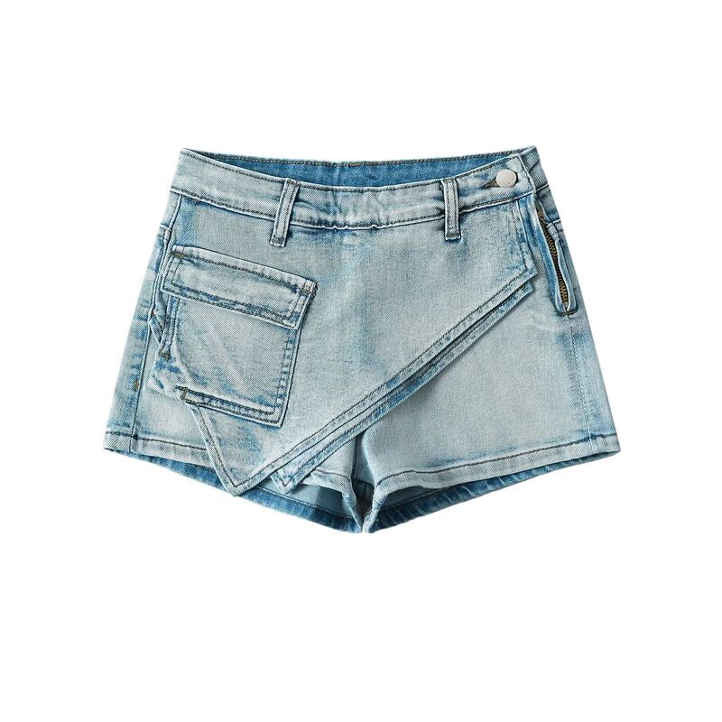 Stretch 2024 Low Waist European and American Style Design Summer Tooling Shorts Sense Tricolor Denim Culottes Wide Legs New Spandex