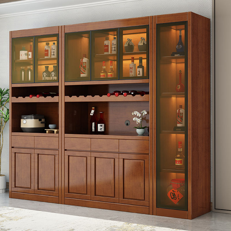 Solid Wood Wine Cabinet New Style Living Room Internet Celebrity Wine Cabinet Kitchen Sideboard Glass Door Storage Display Cabinet Integrated Combination Cabinet