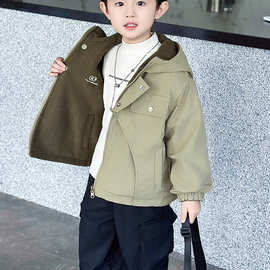 男童外套秋冬款2025新款痞帅双面穿儿童连帽上衣男宝冬装冲锋衣潮