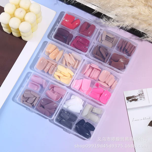 Cross-Border Amazon Supply Nail Stickers Boxed Wearable Manicure Nails Fake Nails Glossy 4 Colors 96 Pieces