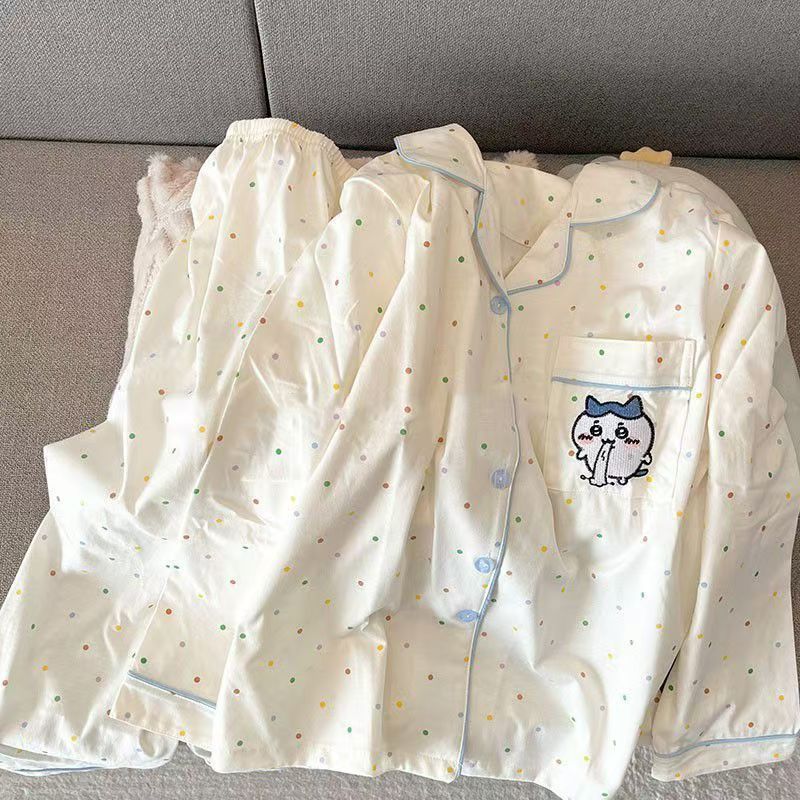 可爱波点小八睡衣女春秋季长袖长裤ins风套装学生宿舍甜美家居服|undefined