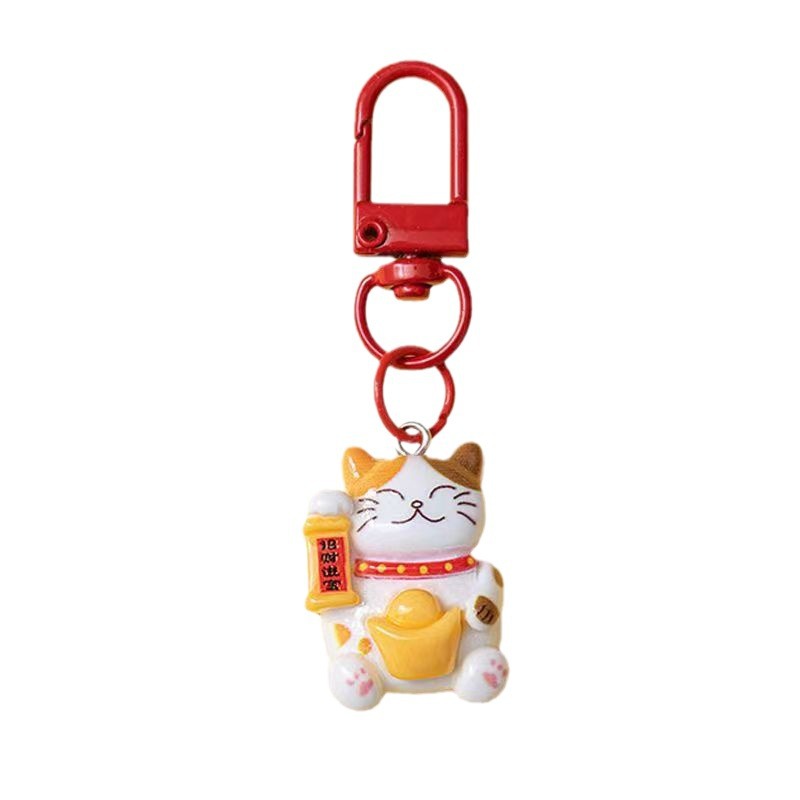 Cute mini gato pequeño colgante llavero yuanbao bolsas de Año Nuevo chino artesanías de resina regalos de decoración