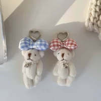 Клетчатый лук маленький медведь осень-зима плюшевая кукла подвеска DIY мобильный телефон милая кукла сумка брелок
