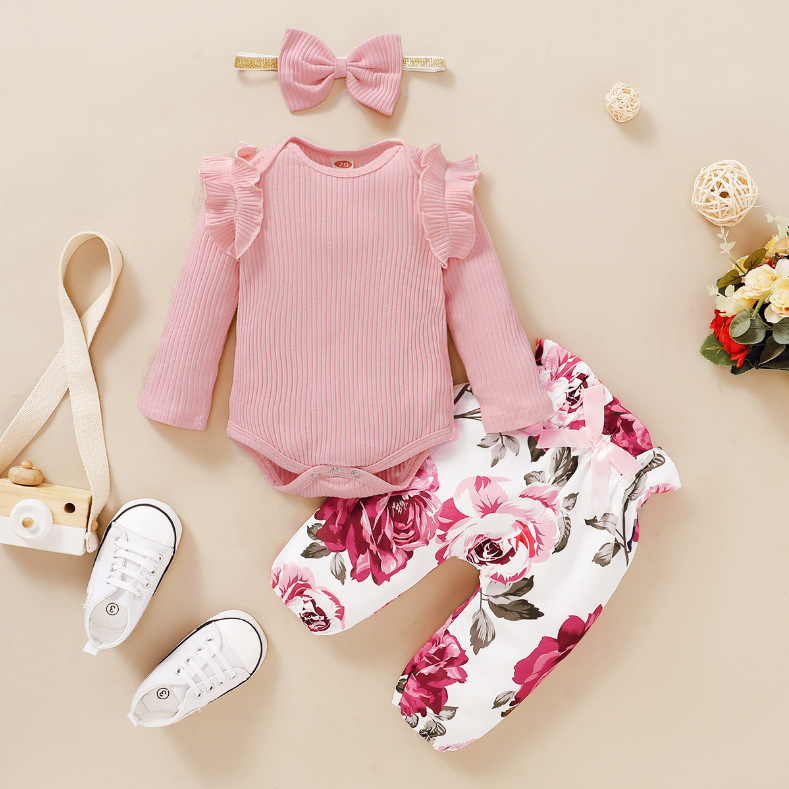 Fashion Flower Bowknot Cotton Polyester Girls Clothing Sets display picture 3