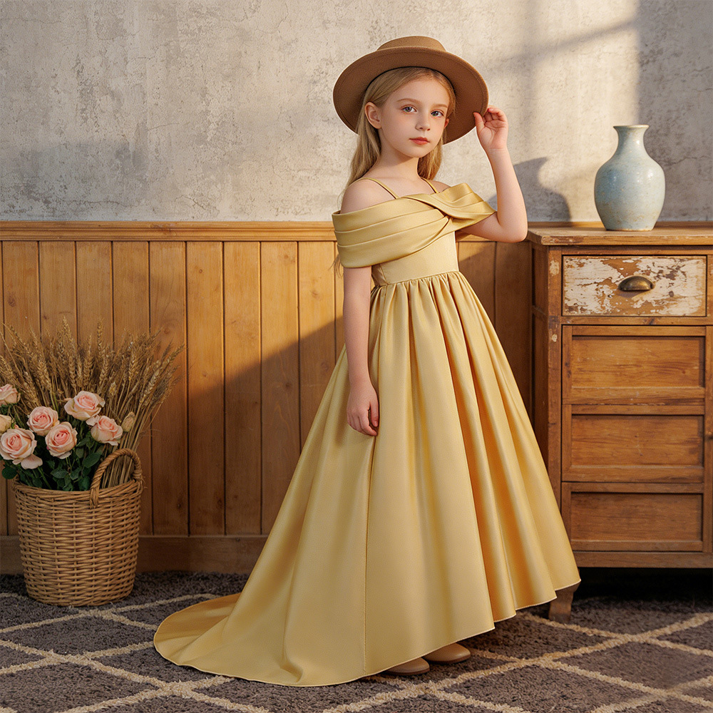 (Cross-border trading), elegant children's evening dress, long skirt, open shoulders