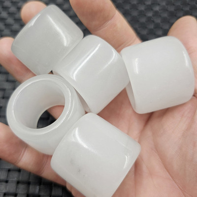Xinjiang Wada White jade Fingerstall Light stone Calcite Widen Large Fingerstall men and women Same item jade Ring