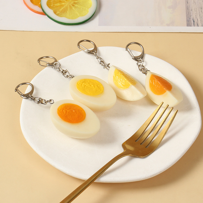 Pvc Simulated Boiled Egg Model Keychain Pendant, Simulated Food Toy Egg, Soft-Boiled Egg, Salted Duck Egg Model
