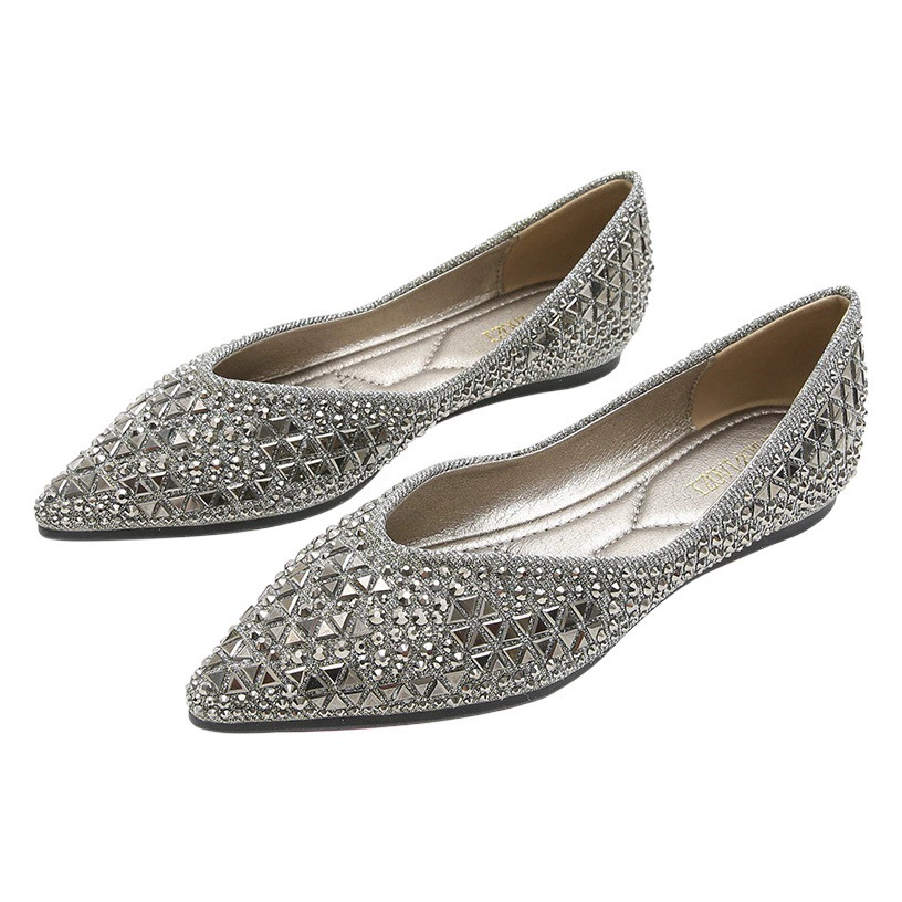 Популярные женские туфли на плоской подошве со сверкающими стразами в прямом эфире, лето 2020, новые туфли на плоской подошве с бриллиантами, большие размеры от 41 до 43