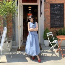 时尚套装女夏季新法式别致漂亮不规则无袖背心搭配花苞长裙两件套