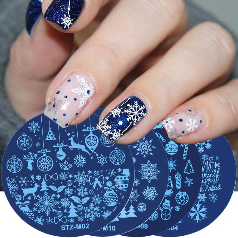 Cross-border new nail art Christmas steel plate stainless steel printing round mold Christmas snowflake nail art steel plate tools