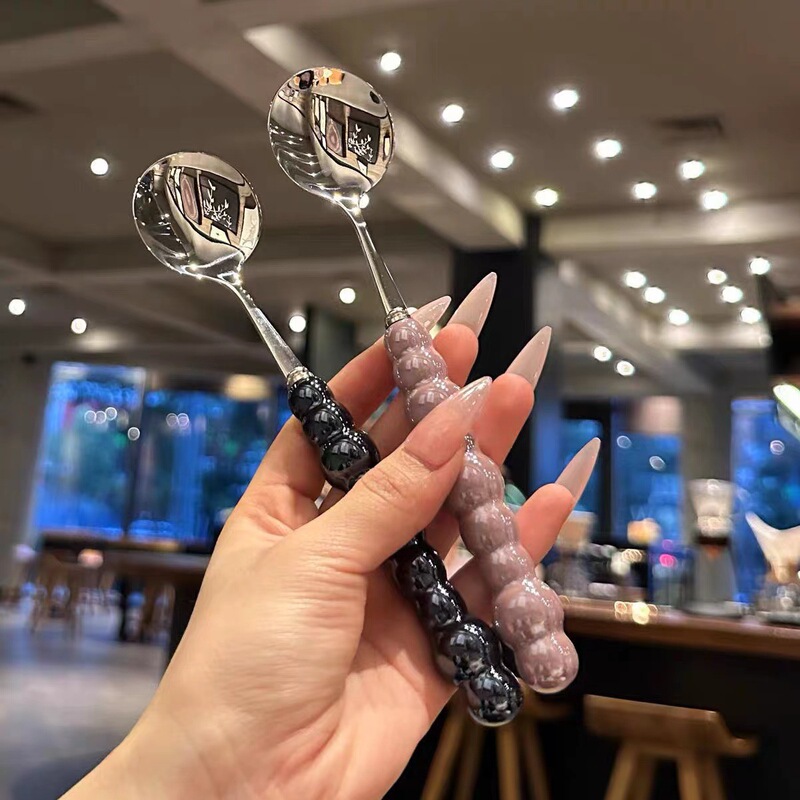 Stainless Steel Knife, Fork and Spoon Tableware Set Light Luxury Pearl Ceramic Handle Hotel Western Restaurant Steak Knife and Fork Dessert Spoon
