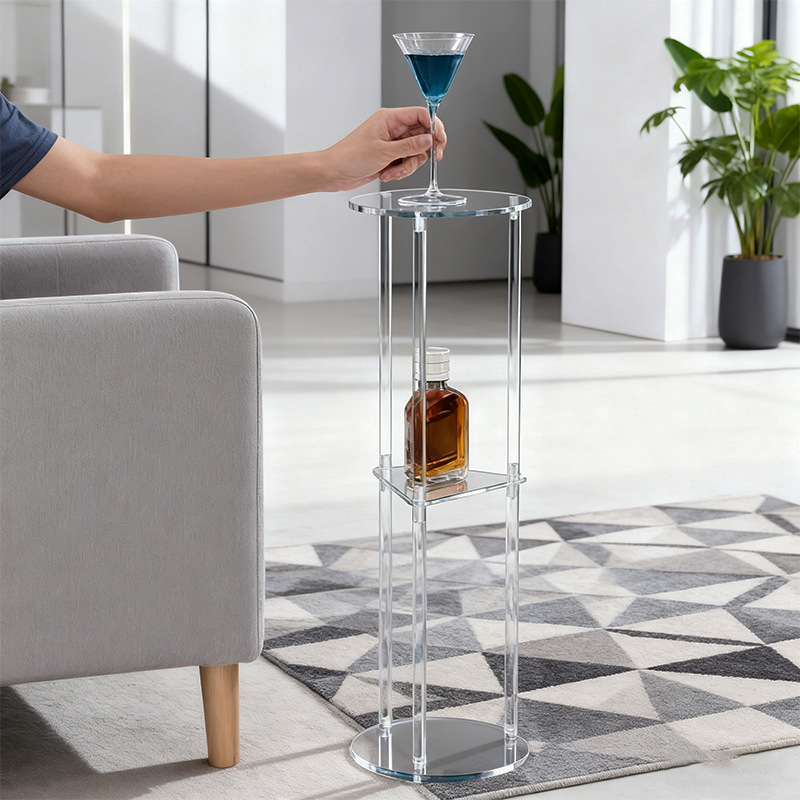 透明茶几亚克力北欧简约创意时尚角几现代小圆桌小空间摆件饮料桌