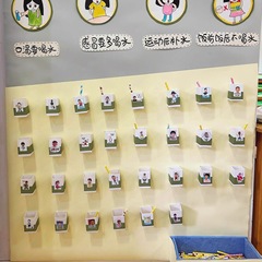幼稚園の飲料水エリアのテーマウォール、環境に優しい森のスタイルの少人数クラスの飲料水レイアウト、エリアのサインイン、クリエイティブなチェックイン