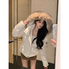 2025新款收腰版羽绒服女冬季短款小个子韩系修身大毛领白鸭绒外套