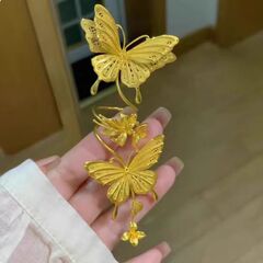 「双蝶飞舞」黄金色双蝴蝶戒指镂空花丝甜美指环戒轻奢高级感手饰