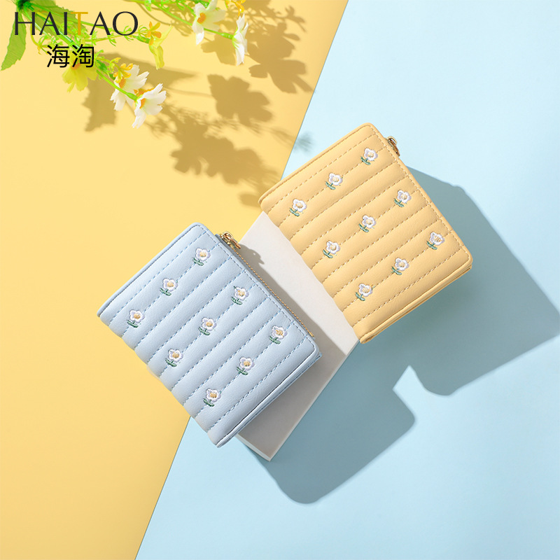 Nueva Carpeta de las mujeres corto simple titular de la tarjeta de verano flor de la cartera transfronteriza cremallera monedero al por mayor