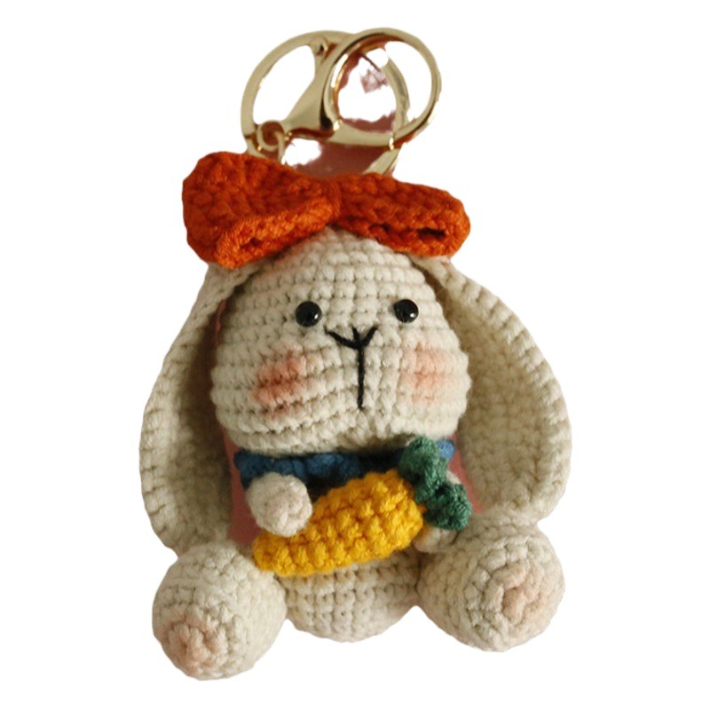 Nueva muñeca de conejo oreja tejida a mano exquisita lana ganchillo conejo colgante estilo retro adornos hechos a mano