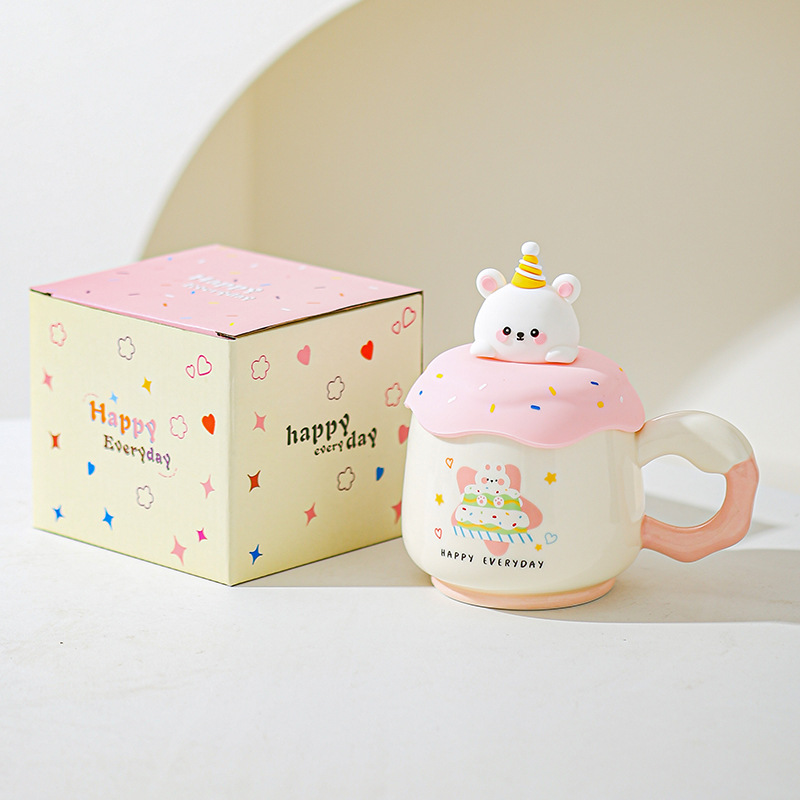 Taza de marca con tapa linda amiga regalo de cumpleaños de café de cerámica taza de agua doméstica de alto valor de oficina