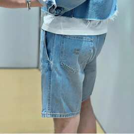 高版本高品质现货MU家口袋刺绣休闲短裤时尚百搭男女同款牛仔短裤