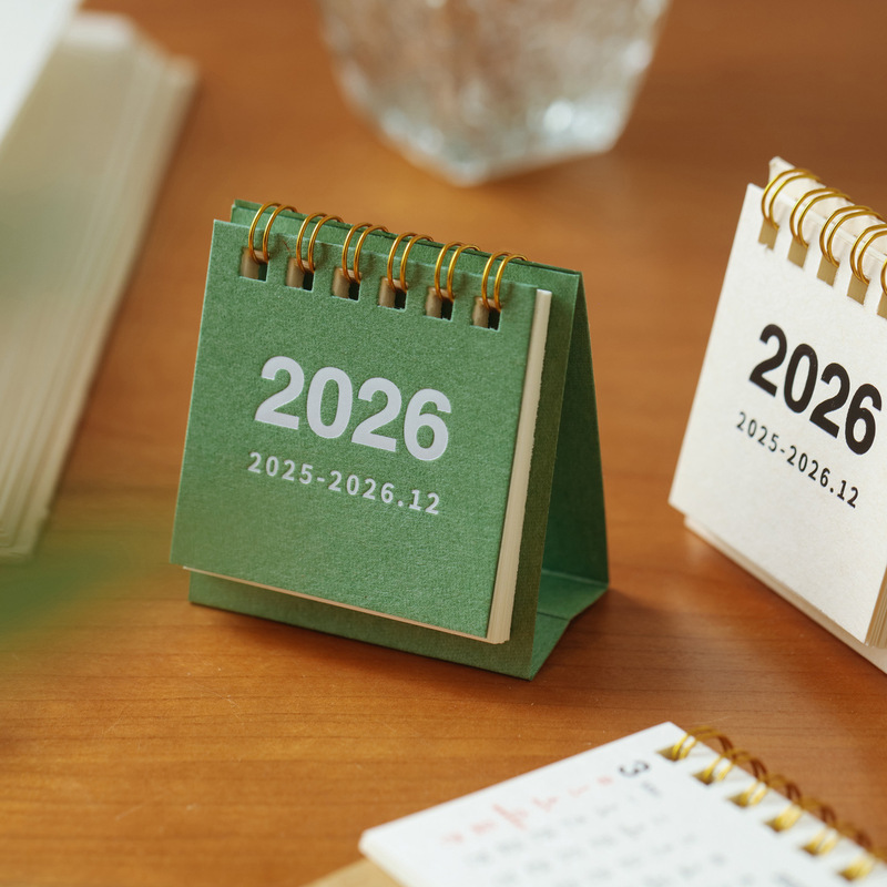 2026 Mini Desk Calendar Simple Portable Retro Punch Card Calendar Lunar Calendar Desktop Decoration Small Ornament